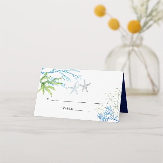 Waterverf Seaweed Beach Thed Wedding Place Card Plaatskaartje (Voorkant)