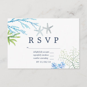 Waterverf Seaweed Beach Thed Wedding RSVP