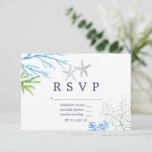 Waterverf Seaweed Beach Thed Wedding RSVP (Staand voorkant)