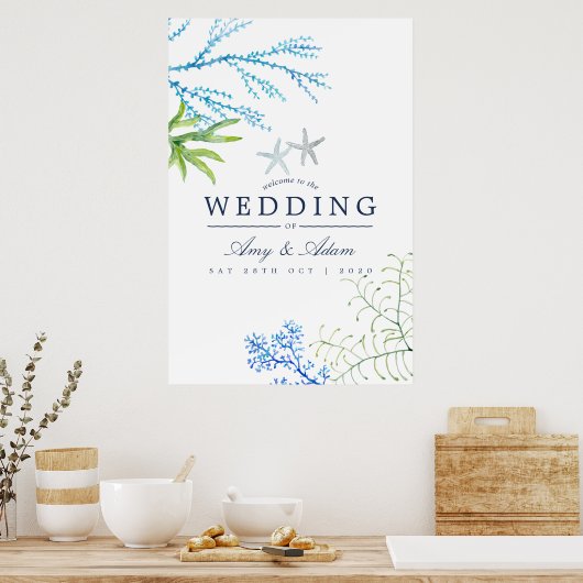 Waterverf Seaweed Beach Thlewweddenschap Welkom Poster (Keuken)