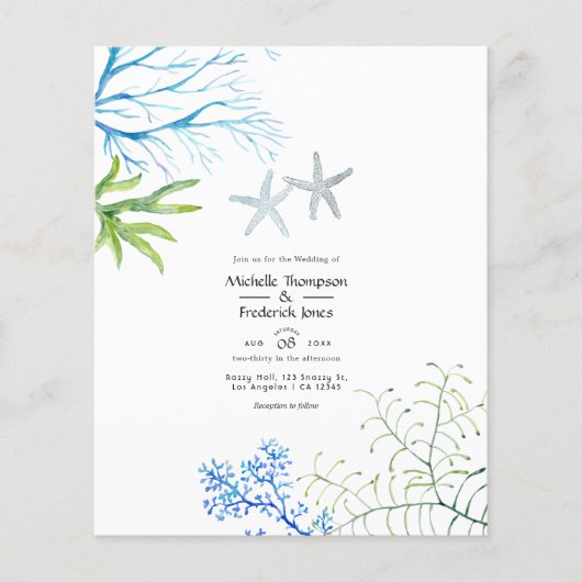 Waterverf Seaweed Beach Threadding Invitation Flyer (Voorkant)