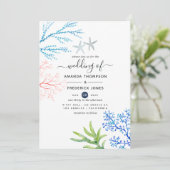 Waterverf Seaweed Beach Threadding Invitation Kaart (Staand voorkant)