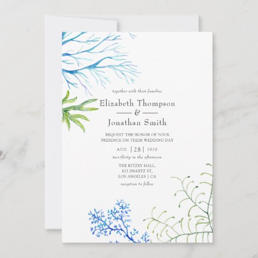 Waterverf Seaweed Beach Threadding Invitation Kaart (Voorkant)