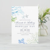 Waterverf Seaweed Beach Threadding Invitation Kaart (Staand voorkant)