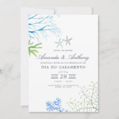 Waterverf Seaweed Beach Threadding Invitation Kaart (Voorkant)