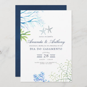 Waterverf Seaweed Beach Threadding Invitation Kaart