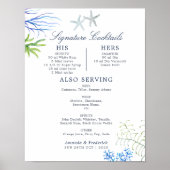 Waterverf Seaweed Beach Wedding Cocktails Menu Poster (Voorkant)