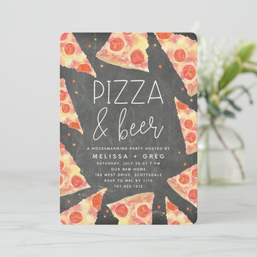 Waterverf Segment | Pizza & Beer Housewarming Part Kaart (Staand voorkant)
