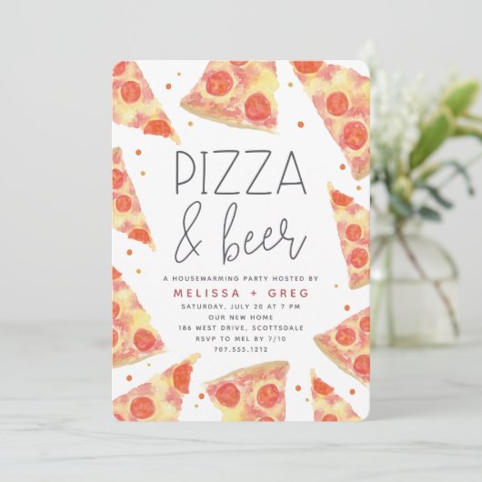 Waterverf Segment | Pizza & Beer Housewarming Part Kaart (Staand voorkant)