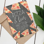 Waterverf Segment | Pizza & Beer Rehearsal Dinner Kaart<br><div class="desc">Nodig vrienden en familie uit om over pizza te vergaderen met deze schattige casual repetitieve uitnodigingskaarten. Het ontwerp bevat de details van uw partij die zijn omgeven door kleurrijke waterverf pepperoni pizzaplakjes op een rustige achtergrond. Voeg je repetitieve feestgegevens toe met behulp van de sjabloon velden.</div>