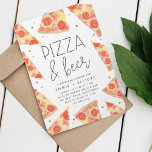 Waterverf Segment | Pizza & Beer Rehearsal Dinner Kaart<br><div class="desc">Nodig vrienden en familie uit om over pizza te vergaderen met deze schattige casual repetitieve uitnodigingskaarten. Het ontwerp bevat de details van uw partij,  omringd door kleurrijke waterverf pepperoni pizzapappen. Voeg je repetitieve feestgegevens toe met behulp van de sjabloon velden.</div>