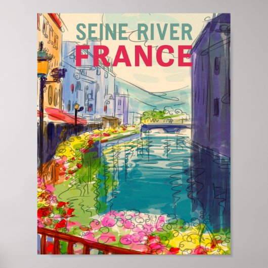 Waterverf Seine River France Travel Poster (Voorkant)