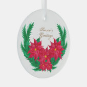 Waterverf Seizoensgroeten Poinsettias Glas Ornament (Voorkant Rechts)