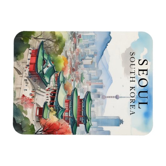 Waterverf Seoul Zuid-Korea Travel Art Magnet Magneet (Horizontaal)