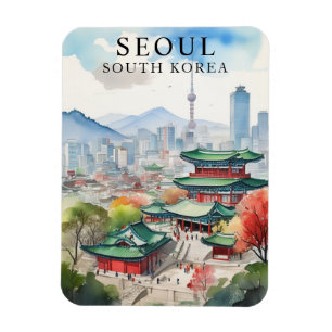 Waterverf Seoul Zuid-Korea Travel Art Magnet Magneet