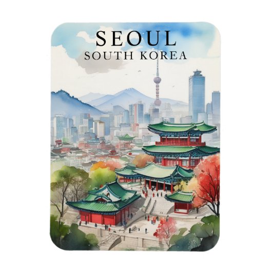Waterverf Seoul Zuid-Korea Travel Art Magnet Magneet (Verticaal)