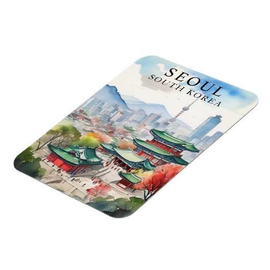 Waterverf Seoul Zuid-Korea Travel Art Magnet Magneet (Linkerzijde)