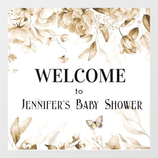 Waterverf Sepia Bloemen Baby shower Venster Cling Raamsticker (Vel)