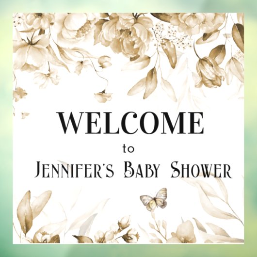 Waterverf Sepia Bloemen Baby shower Venster Cling Raamsticker (Vel 3)