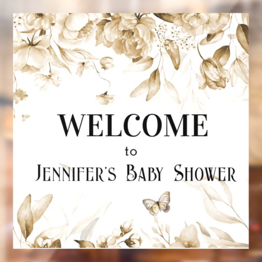 Waterverf Sepia Bloemen Baby shower Venster Cling Raamsticker (Vel 2)