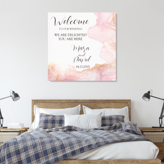 Waterverf Seraphina roze en goud Canvas Afdruk (Insitu (Slaapkamer))