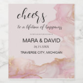 Waterverf Seraphina roze en goud Wijn Etiket (Enkel label)