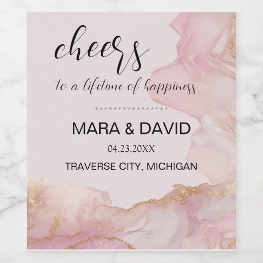 Waterverf Seraphina roze en goud Wijn Etiket (Enkel label)