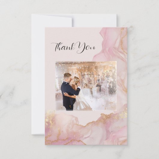 Waterverf Seraphina Roze en Gouden Bruiloft Bedankkaart (Voorkant)