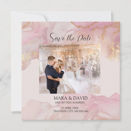 Waterverf Seraphina Roze en gouden bruiloft uitnod (Voorkant)