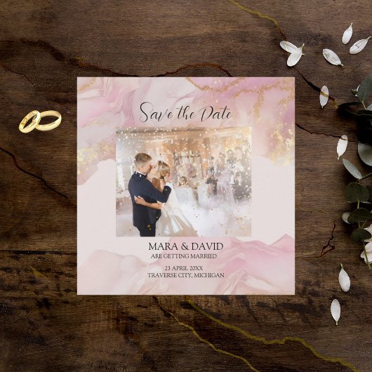 Waterverf Seraphina Roze en gouden bruiloft uitnod