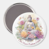 Waterverf Serene Boeddha Roze Geel Bloemen Kunst Magneet (Voorkant / Achterkant)