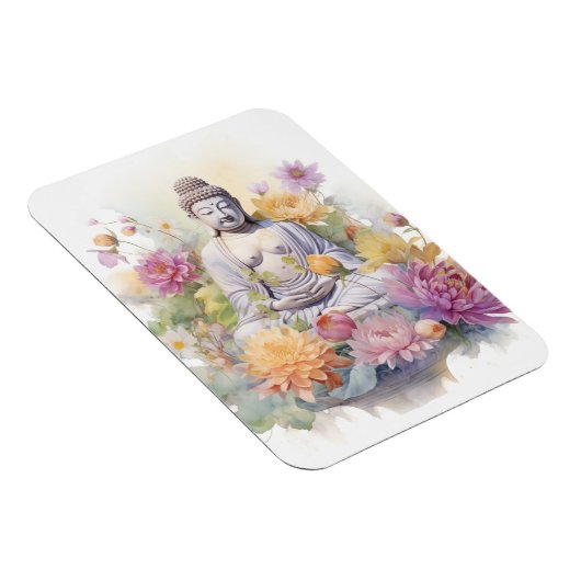Waterverf Serene Boeddha Roze Geel Bloemen Kunst Magneet (Rechterzijde)