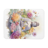 Waterverf Serene Boeddha Roze Geel Bloemen Kunst Magneet (Horizontaal)