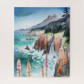 Waterverf Serene kustlandschap Wildflower Legpuzzel (Verticaal)