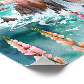 Waterverf Serene kustlandschap Wildflower Poster (Hoek)