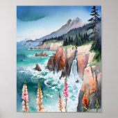 Waterverf Serene kustlandschap Wildflower Poster (Voorkant)