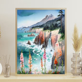Waterverf Serene kustlandschap Wildflower Poster