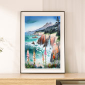 Waterverf Serene kustlandschap Wildflower Poster