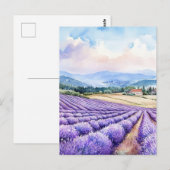Waterverf serene lavendelvelden briefkaart (Voorkant / Achterkant)