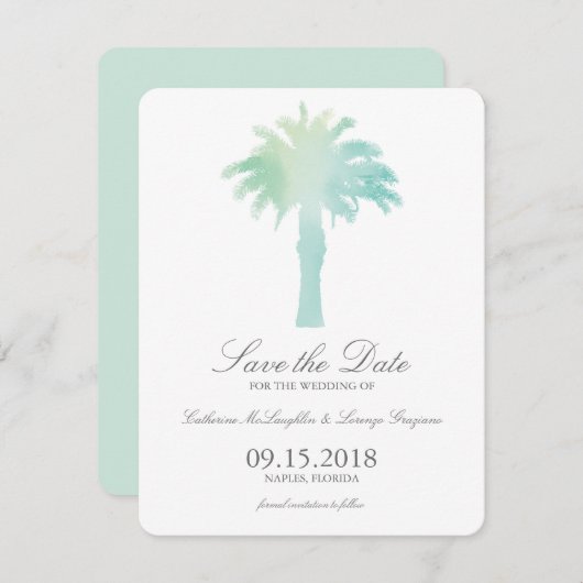 Waterverf Serene Palm Tree | Datum opslaan Save The Date (Voorkant / Achterkant)