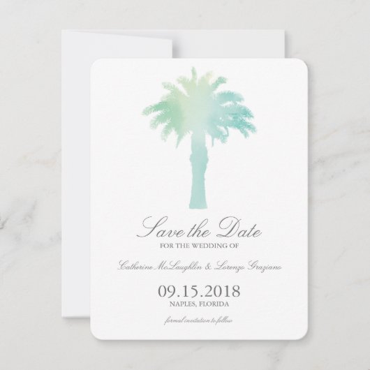 Waterverf Serene Palm Tree | Datum opslaan Save The Date (Voorkant)