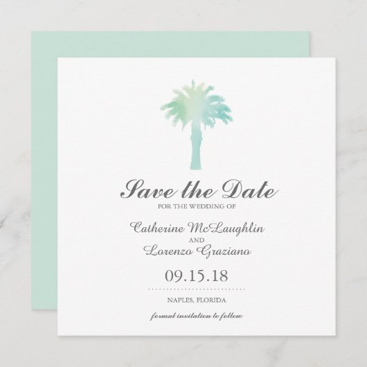 Waterverf Serene Palm Tree | Datum opslaan Save The Date (Voorkant / Achterkant)