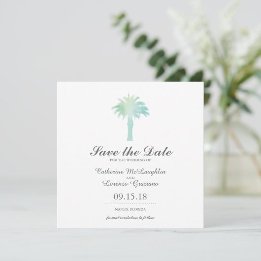 Waterverf Serene Palm Tree | Datum opslaan Save The Date (Staand voorkant)