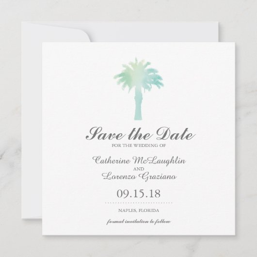 Waterverf Serene Palm Tree | Datum opslaan Save The Date (Voorkant)