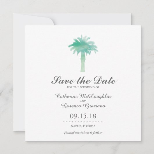 Waterverf Serene Palm Tree | Datum opslaan Save The Date (Voorkant)
