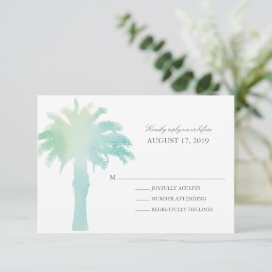 Waterverf Serene Palm Tree  | Weddenschap RSVP (Staand voorkant)