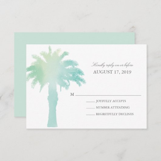 Waterverf Serene Palm Tree  | Weddenschap RSVP (Voorkant / Achterkant)