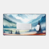 Waterverf Serene valleien met bergachtergrond Bureaumat (Keyboard & Muis)