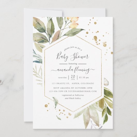 Waterverf Serenity Greenery Geometric Baby shower Kaart (Voorkant)