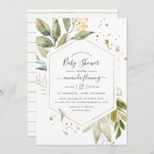 Waterverf Serenity Greenery Geometric Baby shower Kaart